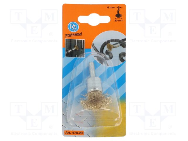 Cup brush; 30mm; Ø: 6mm; brass; Mounting: rod 6mm