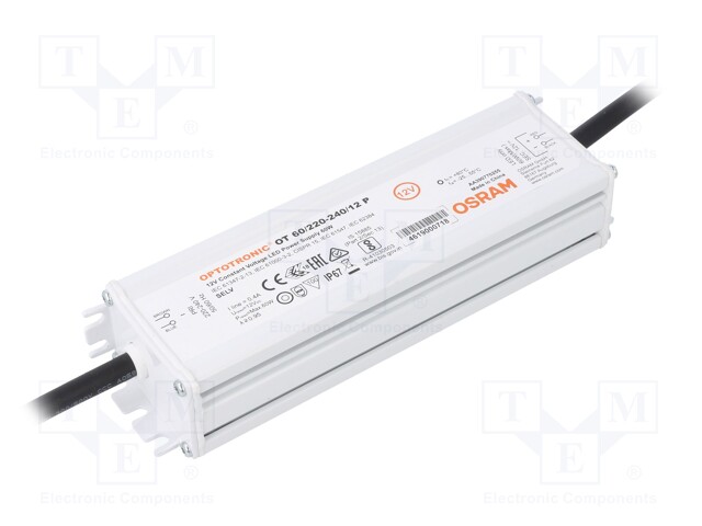 Power supply: switched-mode; LED; 60W; 12VDC; 5A; 198÷264VAC; IP67