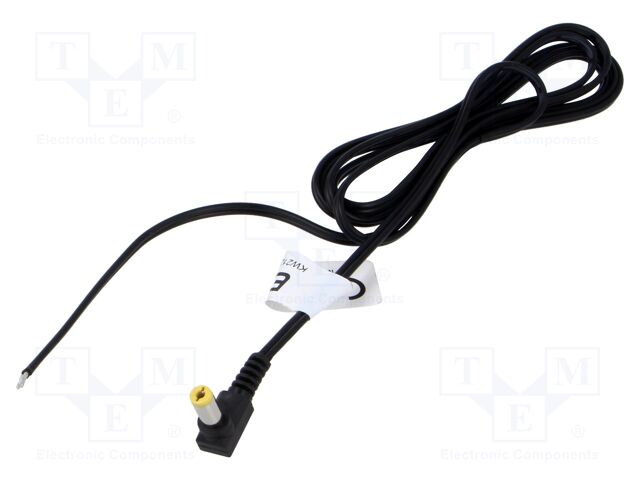 Cable; 2x0.52mm2; DC 5,5/2,1 plug; angled; black; 1.5m; -25÷70°C