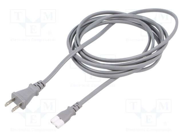 Cable; 2x0.75mm2; IEC C7 female,JIS 8303 plug; PVC; 1.8m; grey; 7A
