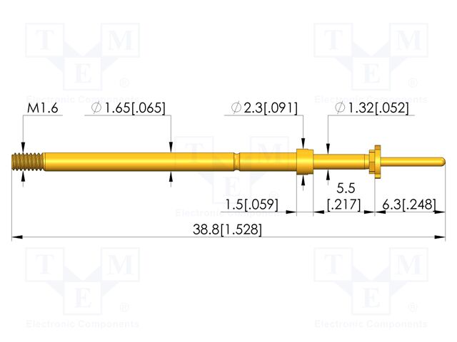 Test needle; Spring compression: 4mm; 5mm; 8A; CuBe; gold-plated