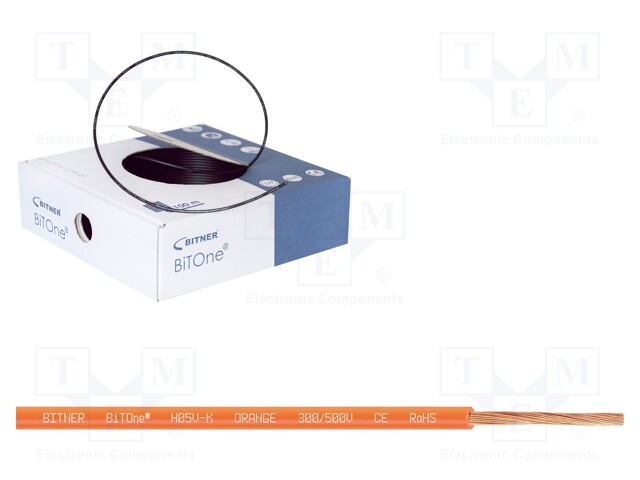 Wire; BiTOne; stranded; Cu; 0.75mm2; orange; PVC; 300/500V; 100m