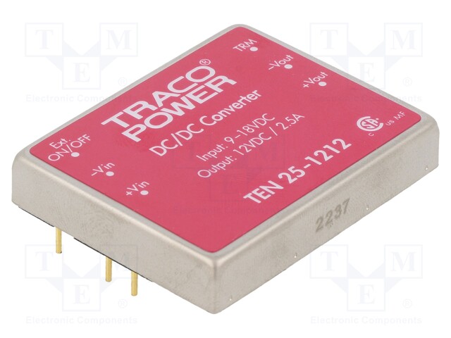 Converter: DC/DC; 25W; Uin: 9÷18V; 12VDC; Iout: 2500mA; 2"x1,6"; 48g