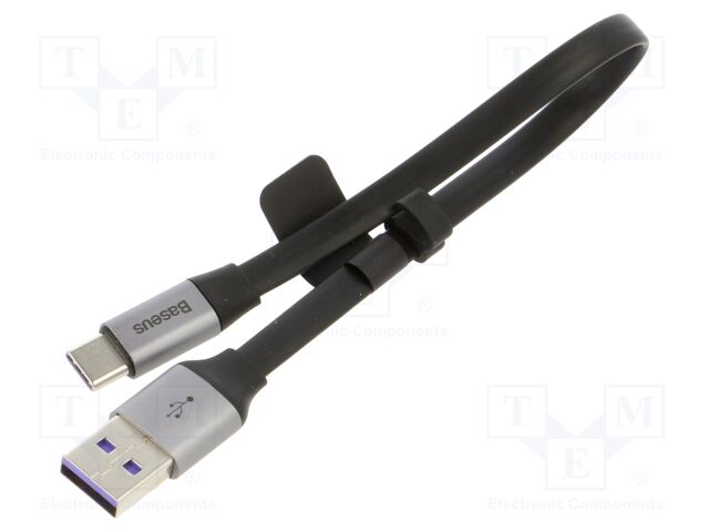 Cable; flat; USB A plug,USB C plug; 0.23m; black; 40W; 5A