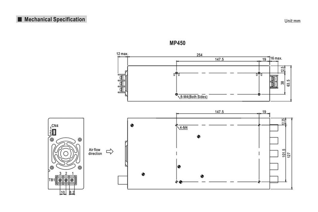 Power supply: switched-mode; for building in; 450W; 5VDC; 35A