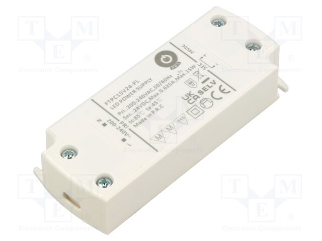 Power supply: switching; LED; 15W; 24VDC; 0÷625mA; 180÷264VAC; IP20