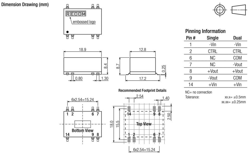 Converter: DC/DC; 3W; Uin: 9÷18V; Uout: 24VDC; Iout: 125mA; SMD; 2.5g