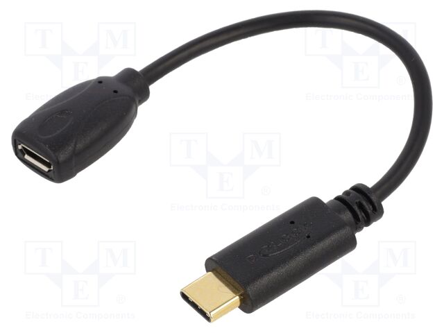 Cable; USB 2.0; USB B micro socket,USB C plug; 0.15m; black; 3A