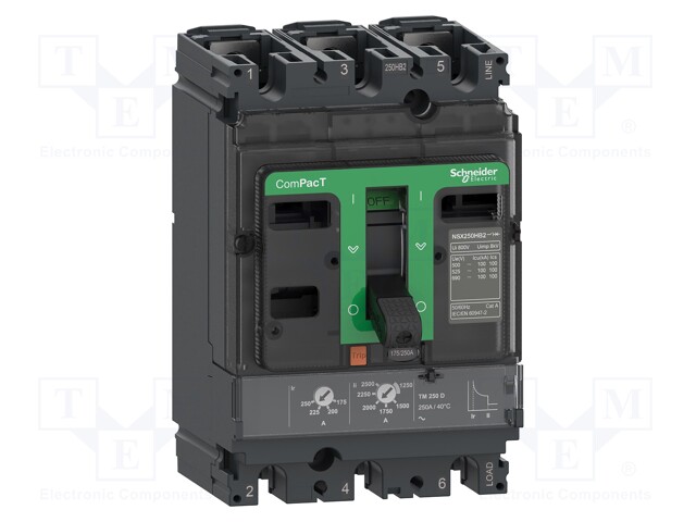 Power breaker; Poles: 3; DIN; Inom: 200A; NSX; IP40; -25÷70°C; 690VAC