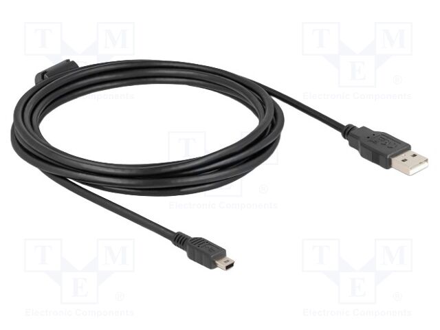Cable; USB 2.0; USB A plug,USB B mini plug; 3m; black; 480Mbps