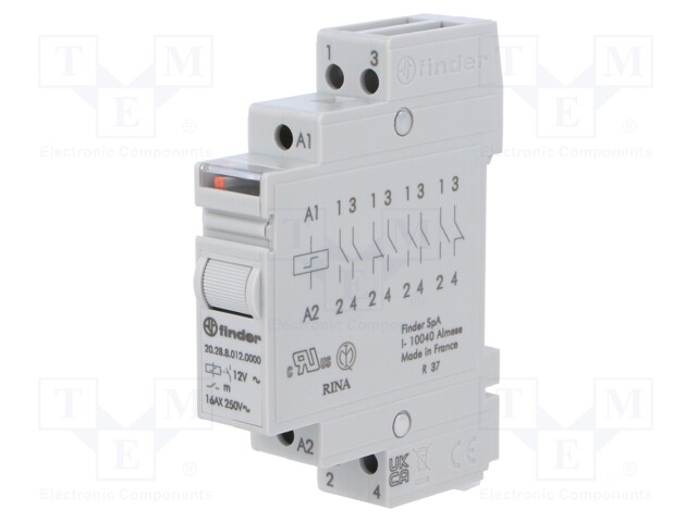 Relay: installation; bistable; NO x2; 12VAC; DIN; 16A; -40÷40°C