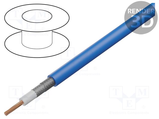 Wire: coaxial; RG59/U; 1x22AWG; stranded; Cu; PVC; blue; 305m; 1000ft
