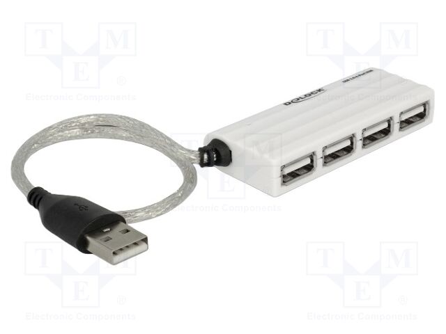 Hub USB; DC socket,USB A socket x4,USB A plug; PnP; white