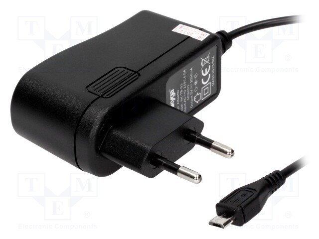 Power supply: switched-mode; 5VDC; 2A; Out: micro USB; 10W; Plug: EU