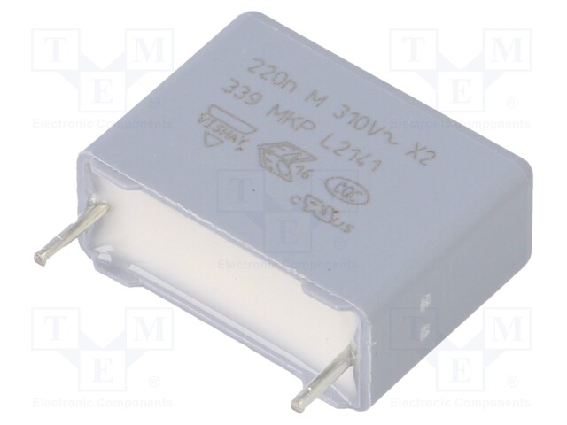 Capacitor: polypropylene; X2; 220nF; 15mm; ±20%; 7x13.5x17.5mm