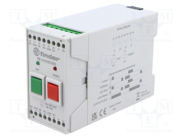 Relay: installation; bistable; 4PDT; Ucoil: 48VDC; DIN; 8A; -40÷55°C