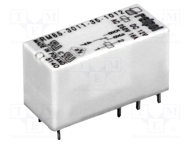 Relay: electromagnetic; SPDT; Ucoil: 12VDC; 16A/250VAC; 16A/24VDC
