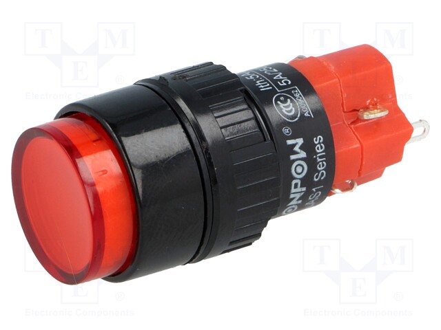 Switch: push-button; Pos: 2; SPDT; 3A/220VAC; 2A/24VDC; red; red
