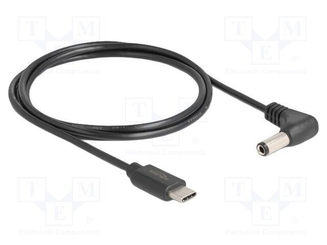 Cable; USB C plug,DC 5,5/2,5 plug; angled,straight; black; 1.5m