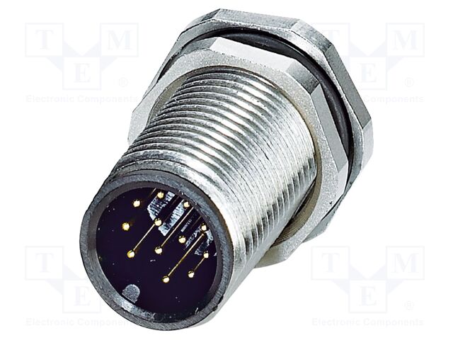 Connector: M12; socket; PIN: 12; male; 30V; straight; IP67; THT; 1.5A