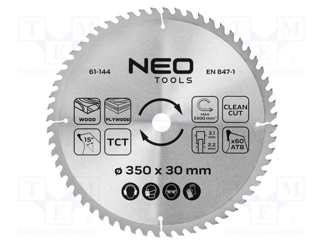 Circular saw; Ø: 350mm; Teeth: 60; cemented carbide; Øhole: 30mm