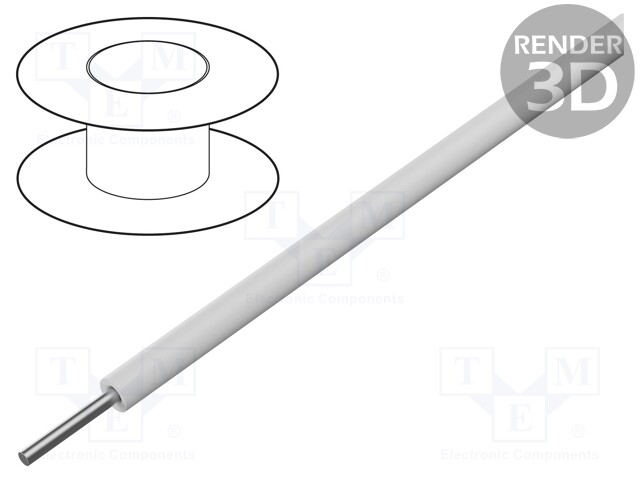 Wire; solid; Cu; 28AWG; PVC; white; 300V; 30m; CPR: no classification