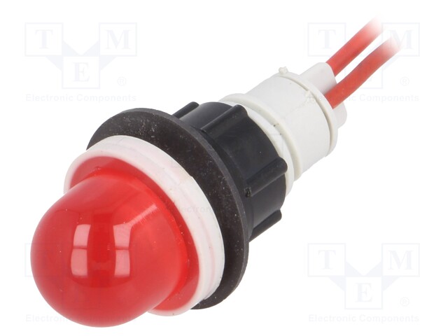 Indicator: LED; prominent; 230VAC; Cutout: Ø13mm; 300mm leads