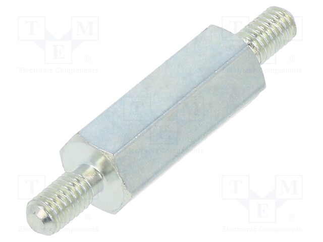 Screwed spacer sleeve; 15mm; Ext.thread: M3; hexagonal; steel