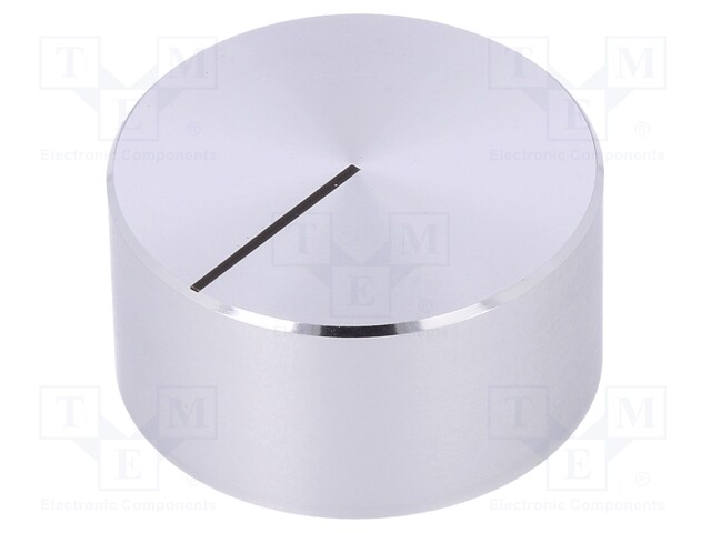 Knob; with pointer; aluminium; Shaft d: 6mm; Ø30x15mm; silver