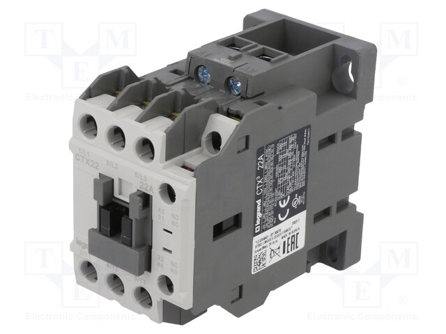 Contactor: 3-pole; NO x3; Auxiliary contacts: NO + NC; 48VAC; 22A