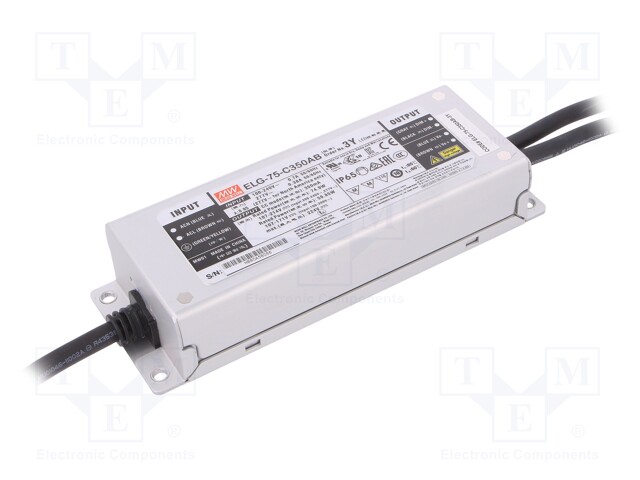 Power supply: switched-mode; LED; 74.9W; 107÷214VDC; 175÷350mA