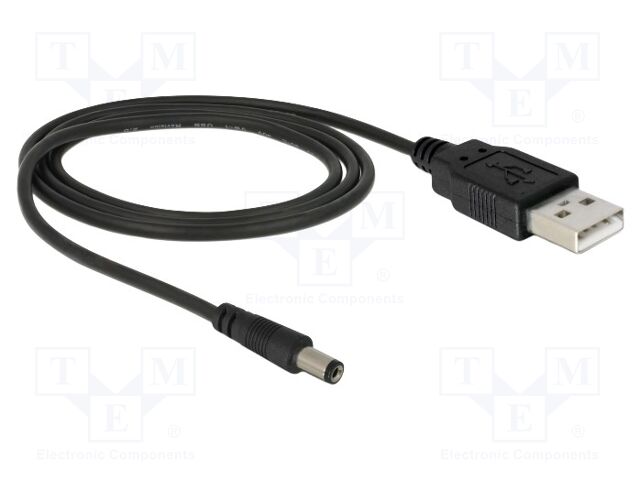 Cable; USB A plug,DC 5,5/2,1 plug; straight; black; 1m; black