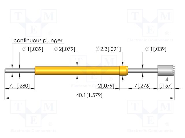 Test needle; Spring compression: 5.6mm; 7mm; 8A; CuBe; Ø: 2.5mm