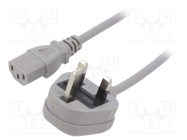 Cable; BS 1363 (G) plug,IEC C13 female; PVC; 1.5m; grey; 3A; 250V