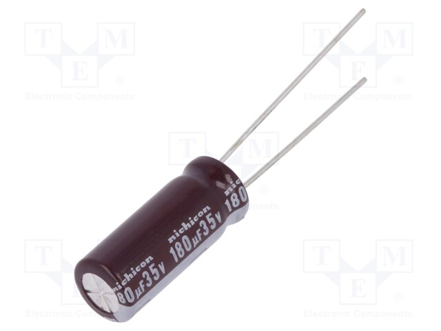 Capacitor: electrolytic; low impedance; THT; 180uF; 35VDC; Ø8x20mm