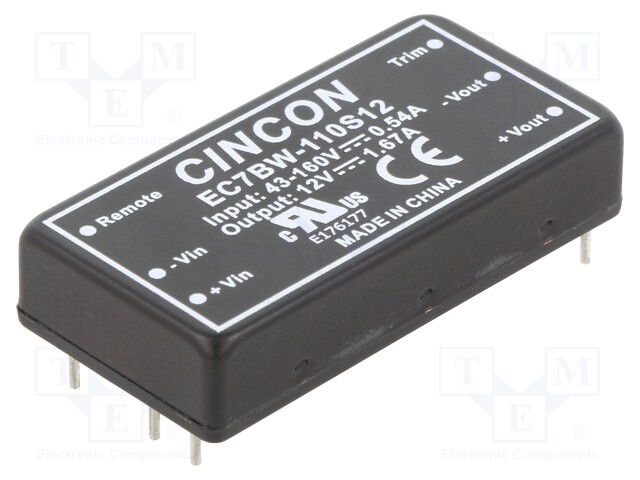 Converter: DC/DC; 20W; Uin: 43÷160V; 12VDC; Iout: 1670mA; 35g; 250kHz