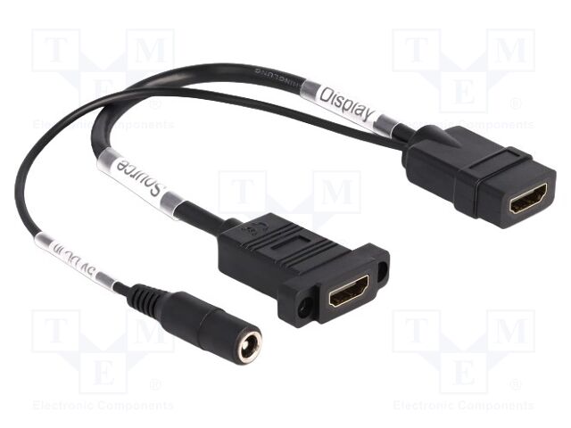 Cable; DC socket,DisplayPort socket,both sides; 0.3m; black