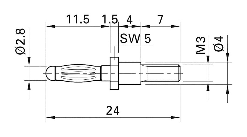 Connector: 2,8mm banana; plug; 25A; Connection: M3; max.150°C