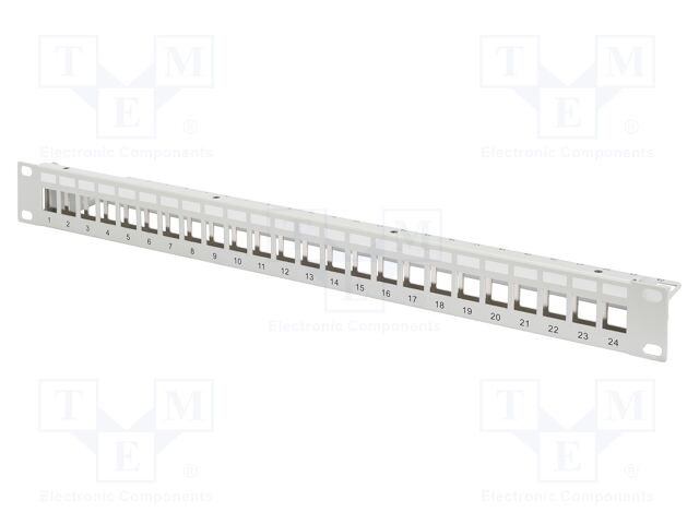 Patch panel; Keystone; grey; Number of ports: 24; 19"; rack 19"