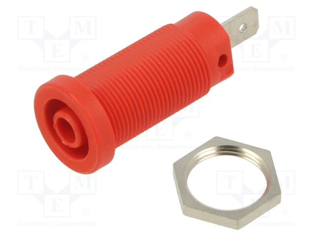 Socket; 4mm banana; 24A; 1kV; red; nickel plated; on panel