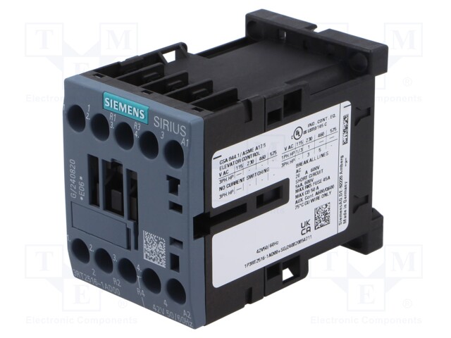 Contactor: 4-pole; NC x2 + NO x2; 42VAC; 9A; DIN,on panel; 3RT25