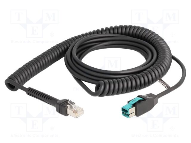 Cable; coiled; PoweredUSB plug,RJ45 plug; black; F/UTP; 26AWG