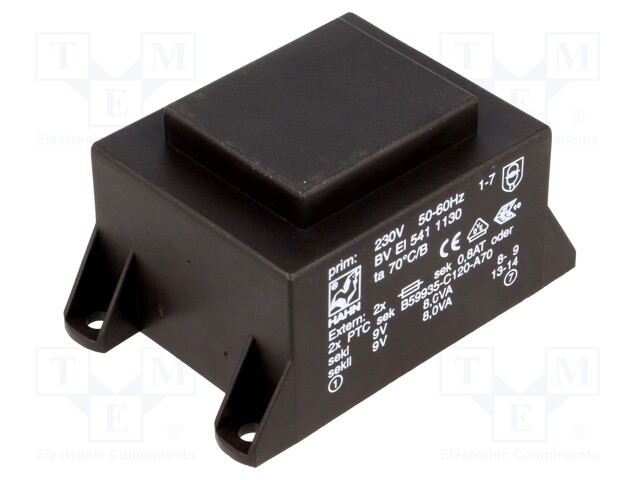 Transformer: encapsulated; 16VA; 230VAC; 9V; 9V; 889mA; 889mA; 400g