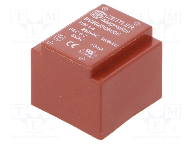 Transformer: encapsulated; 0.5VA; 230VAC; 6.3V; 83.3mA