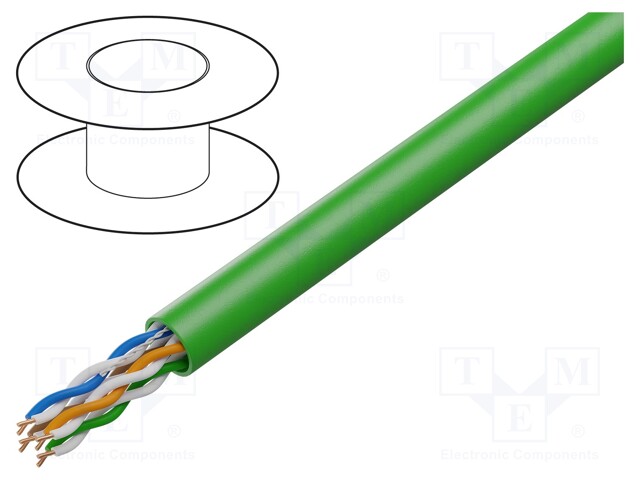 Wire; U/UTP; 4x2x24AWG; solid; CCA; PVC; green; 305m; Øcable: 5.2mm