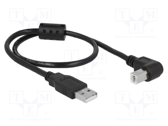 Cable; USB 2.0; USB A plug,USB B plug 90° up/down; 0.5m; black
