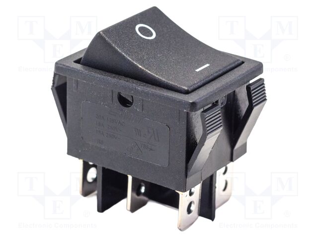 ROCKER; DPDT; Pos: 2; ON-ON; 16A/250VAC; Rcont max: 20mΩ; Body: black