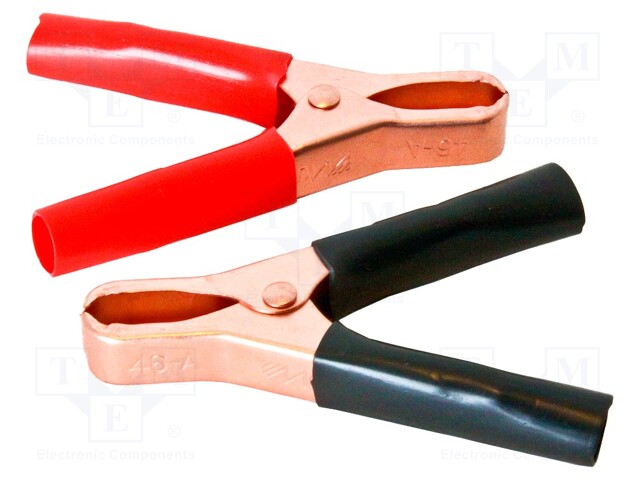 Crocodile clip; 50A; Grip capac: max.29mm; black,red; 2pcs.
