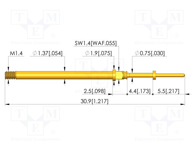 Test needle; Spring compression: 3.5mm; 4.4mm; 5A; CuBe; Ø: 0.6mm