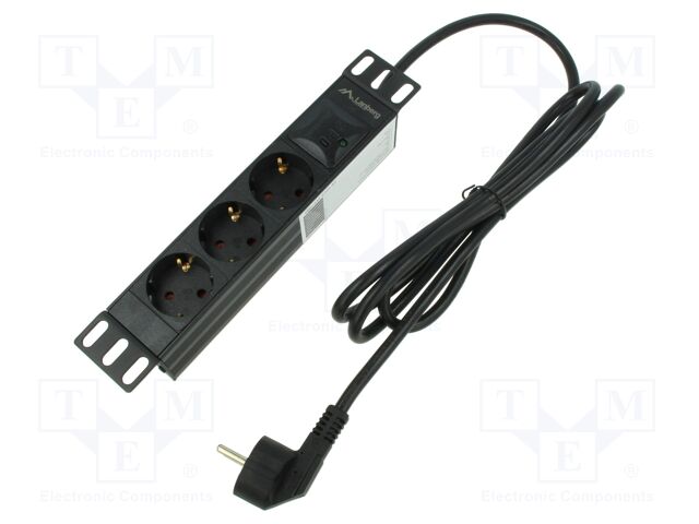Plug socket strip: protective; Sockets: 3; 230VAC; 16A; black; 2m